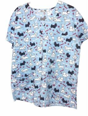 Scrubin uniforms Women's Blue Doggie  scrub top Med.